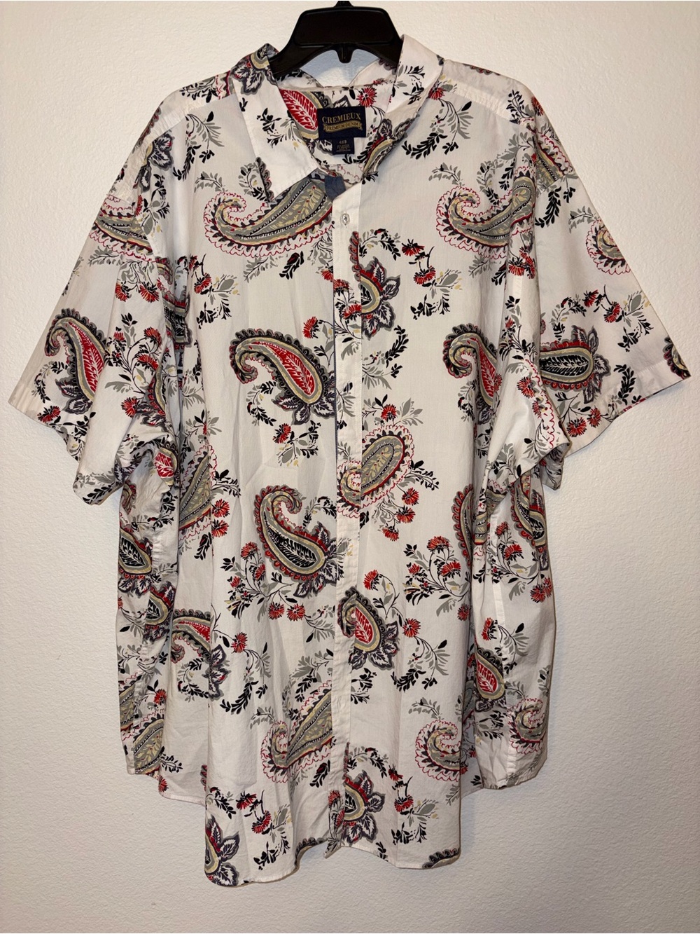 NWT Cremieux Mens 4XB Paisley Short Sleeve Button Down Shirt Big & Tall White